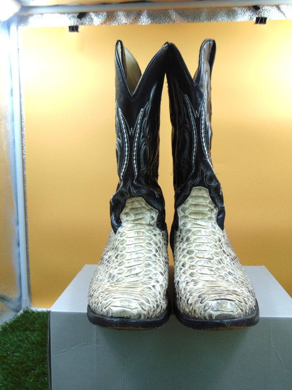 J.B Dillon Reserve Python Men's Leather Western Cowboy Boots Sz 13 D Black White